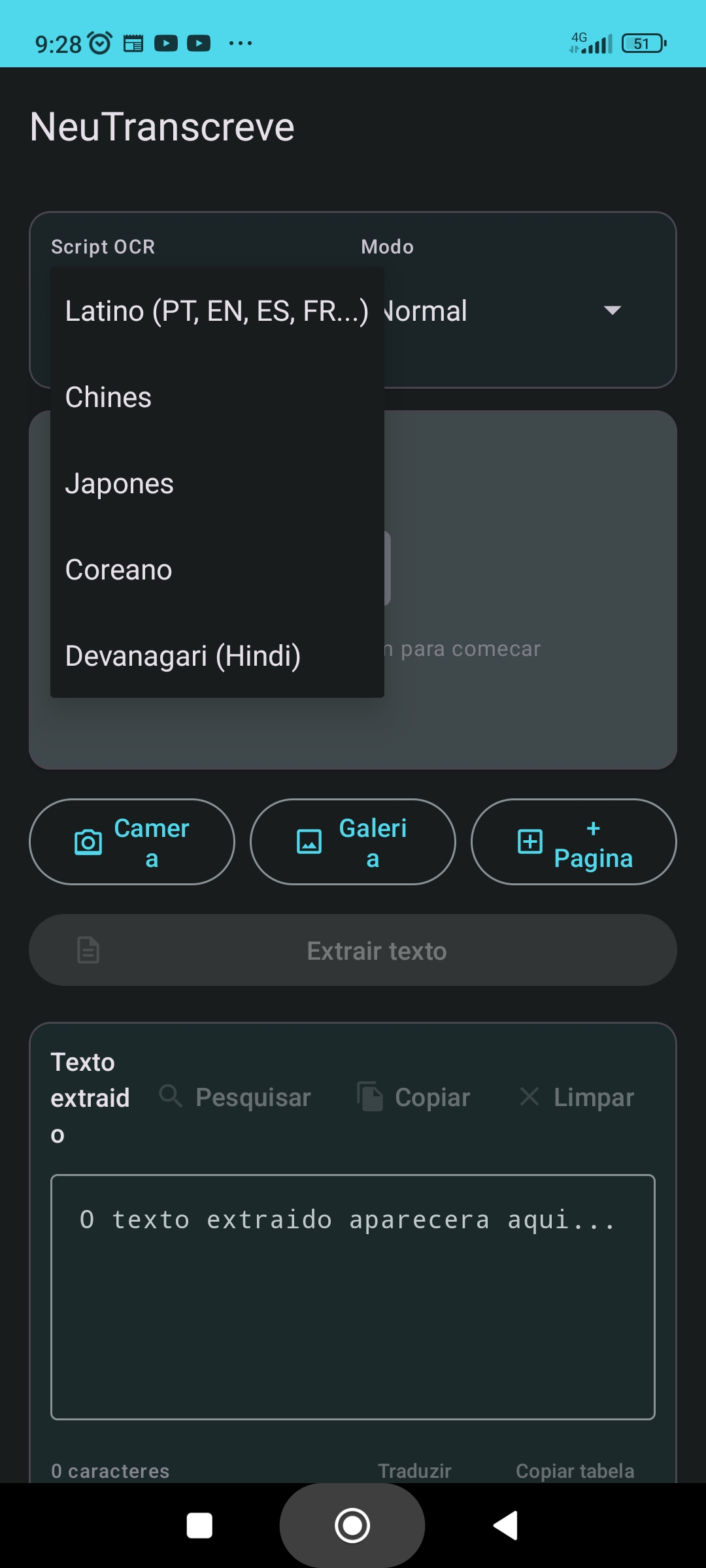 Captura de ecrã — NeuTranscreve
